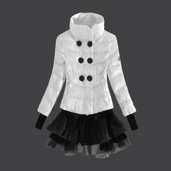 Moncler Donna Giù cappotto stand bianco Collar Presa M1002